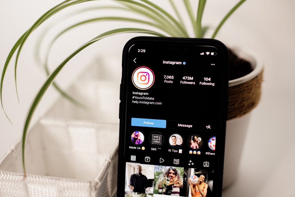 Phone with the Instagram app showing on the screen.