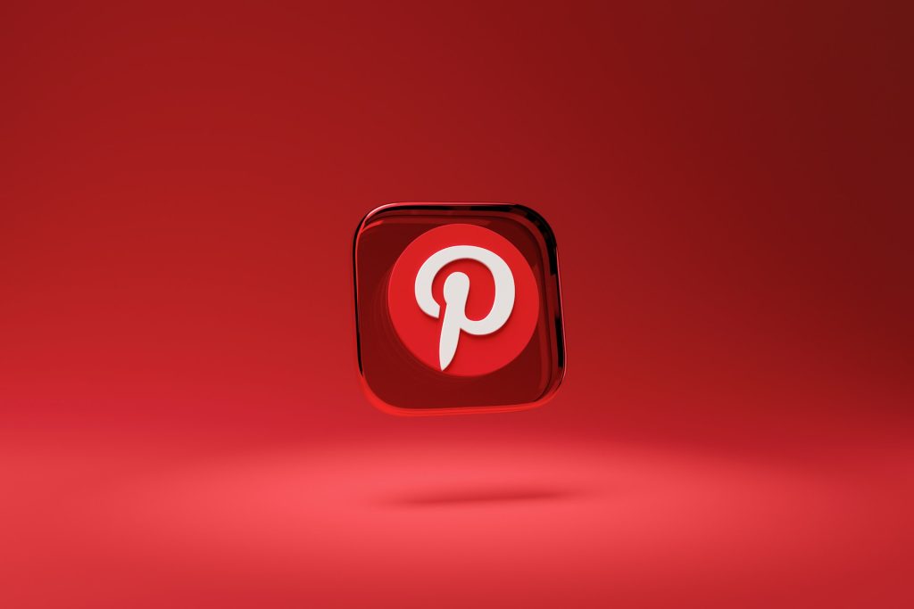 Pinterest logo on a red background.