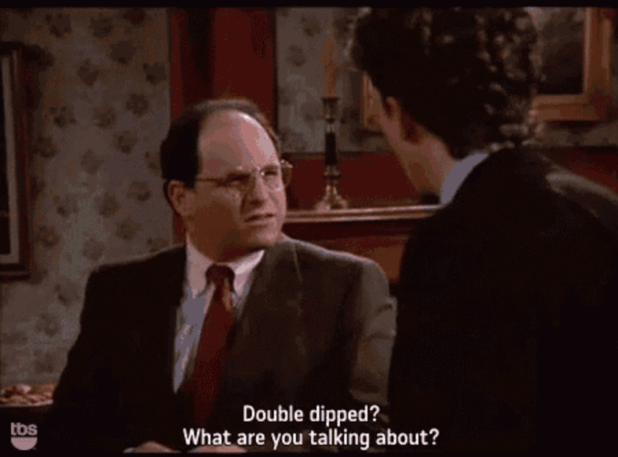 Screengrab from Seinfield of George and Double Dipping